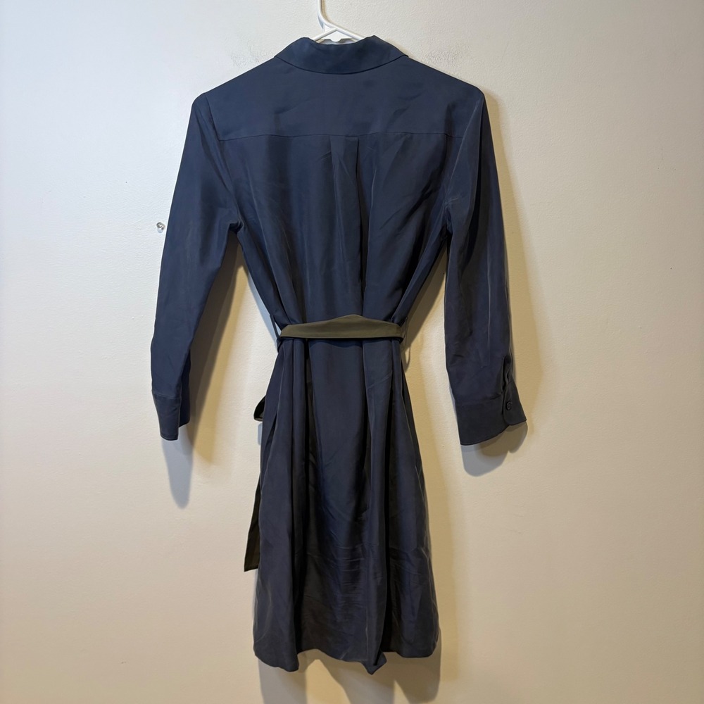 Emporio Armani 100% Silk Womens Shirt Dress Sz 36 Blue Green Button Front Belted - Picture 11 of 11